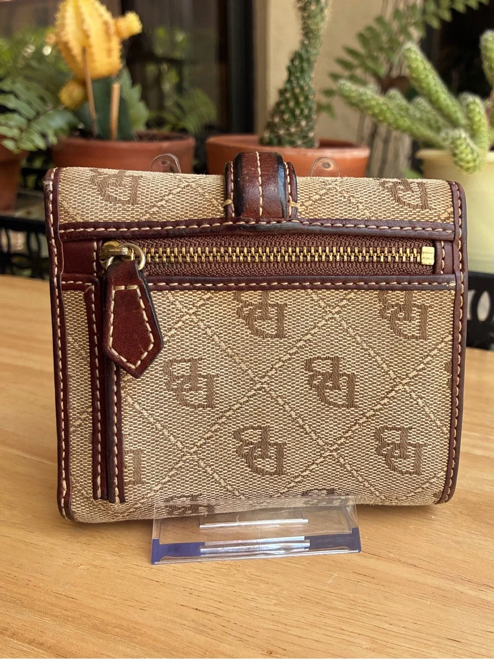 Vintage Dooney & Bourke Signature Monogram Trifold Wallet